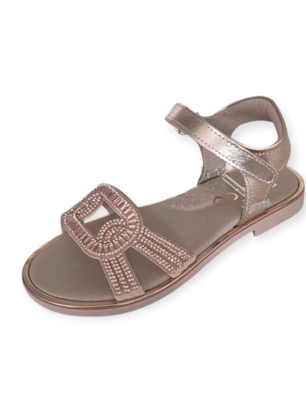 Ricco Girl’s rose gold leather rhinestone Velcro sandals size 1.5/2